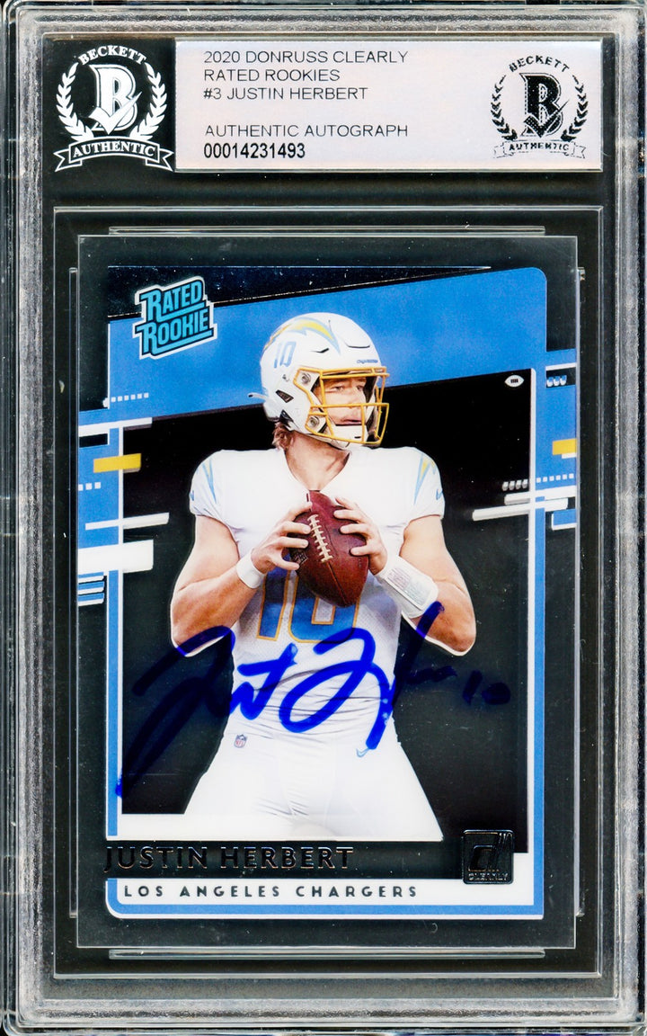 Justin Herbert Auto Signed 2020 Donruss Clearly Rated RC RR-JH Chargers Beckett