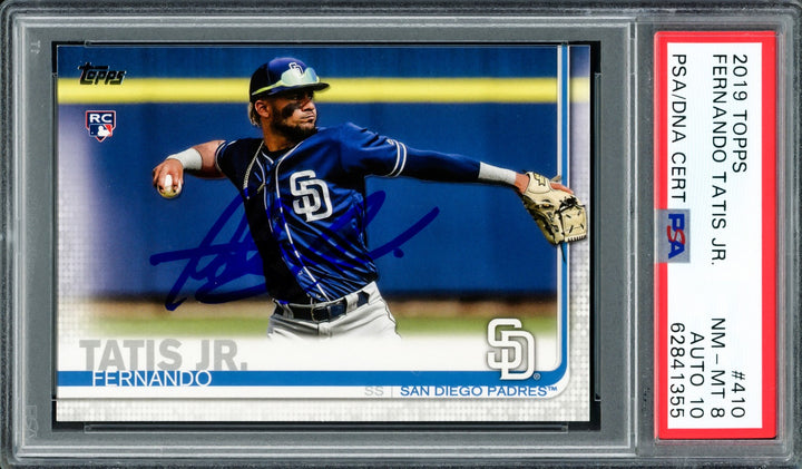 Fernando Tatis Jr. Signed 2019 Topps RC 410 Padres PSA 8 Auto GM 10 PSA/DNA