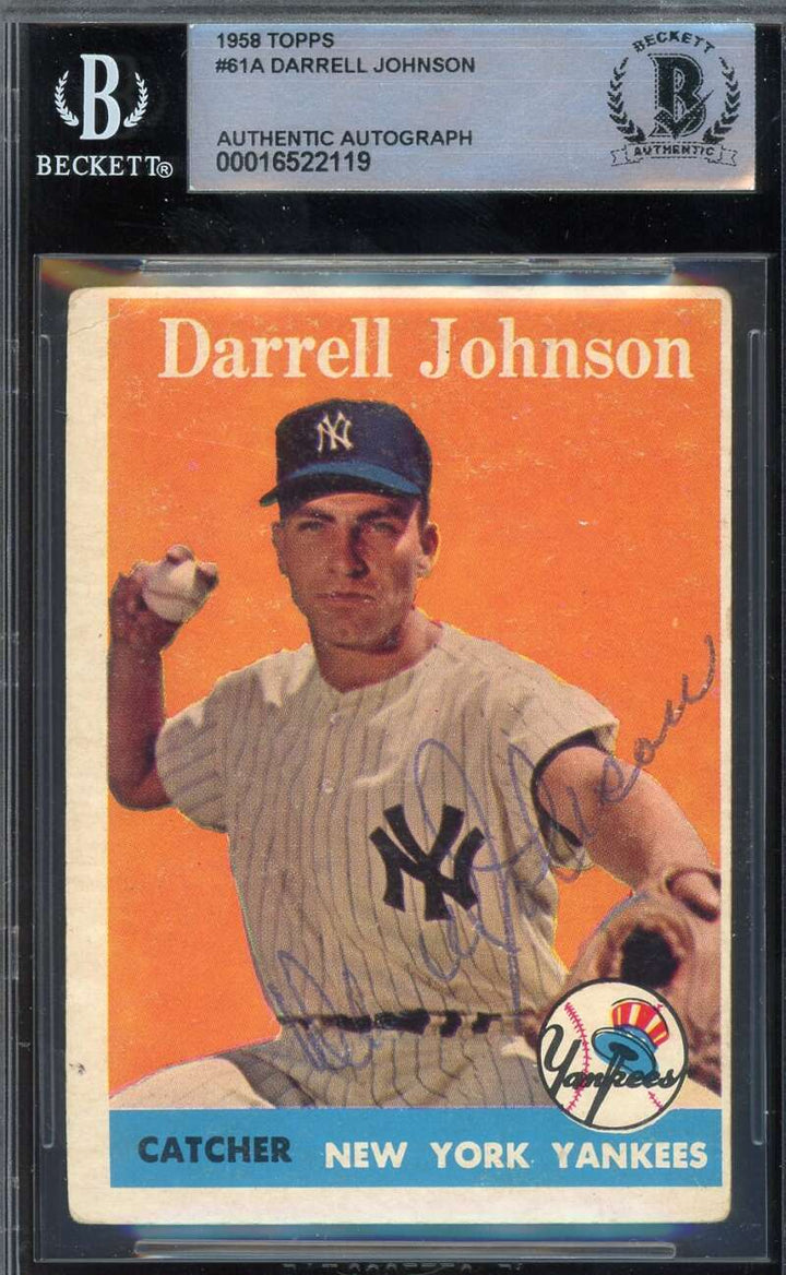 Darrell Johnson Beckett BAS Signed 1958 Topps Autograph