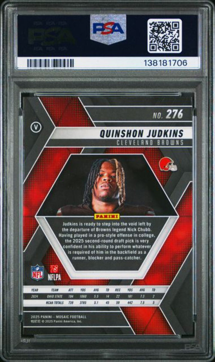 Graded 2025 Panini Mosaic Quinshon Judkins #276 Variation RC Football PSA 10