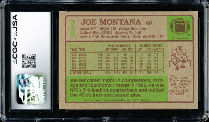 Joe Montana Signed 1984 Topps Card 358 San Francisco 49ers Grade 8 CGC x JSA