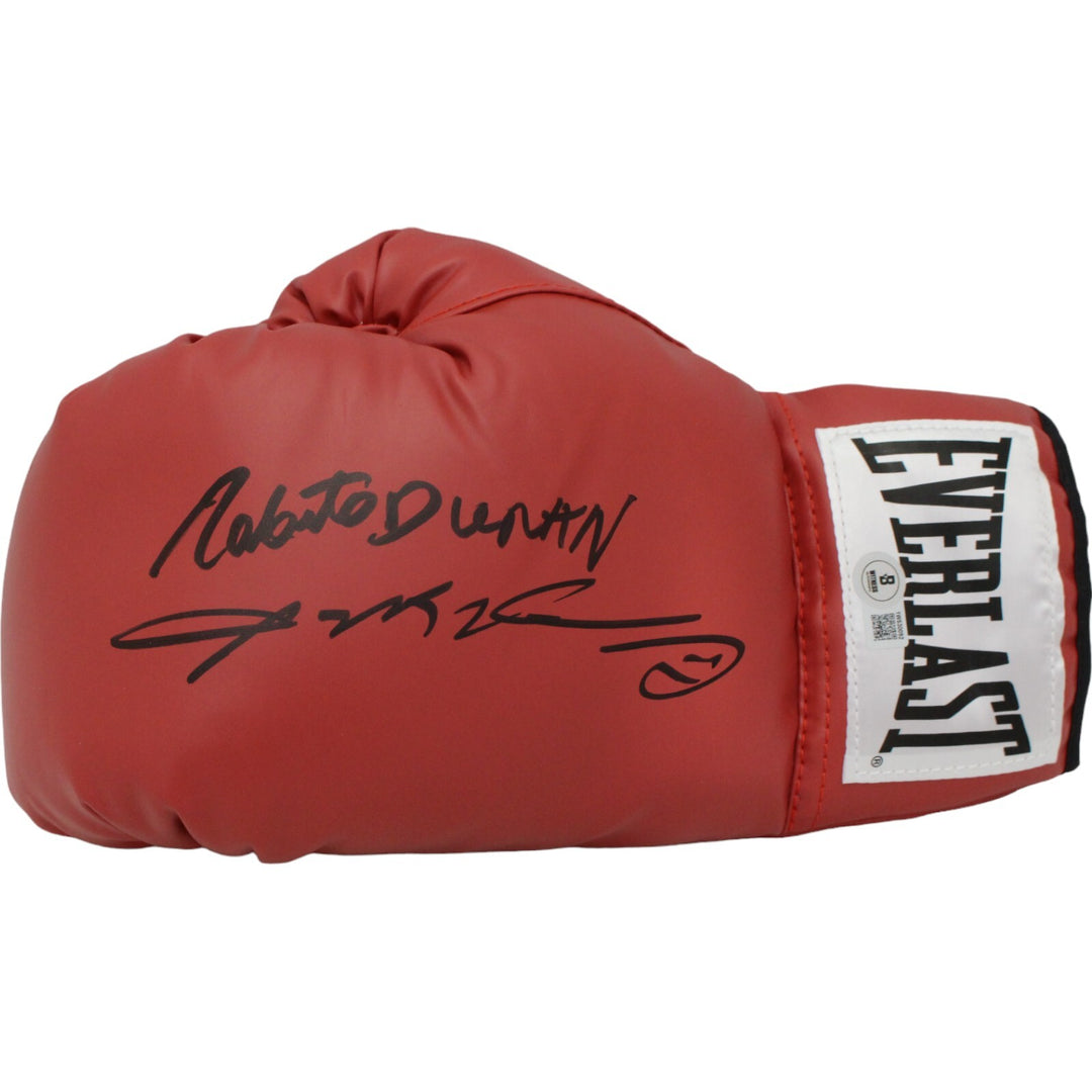 Sugar Ray Leonard Roberto Duran Signed Left Right Boxing Glove Beckett 44781