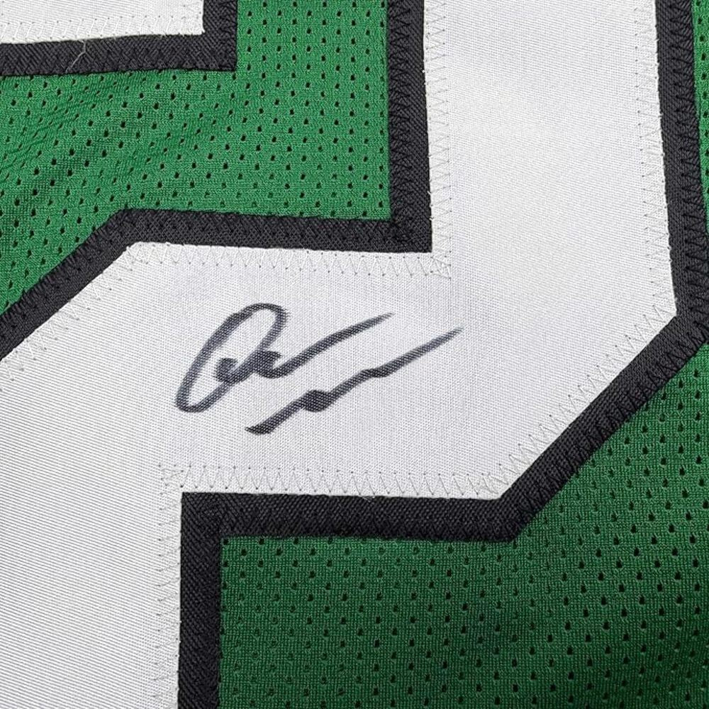Framed Autographed/Signed Quinyon Mitchell 35x39 Kelly Green Jersey JSA COA
