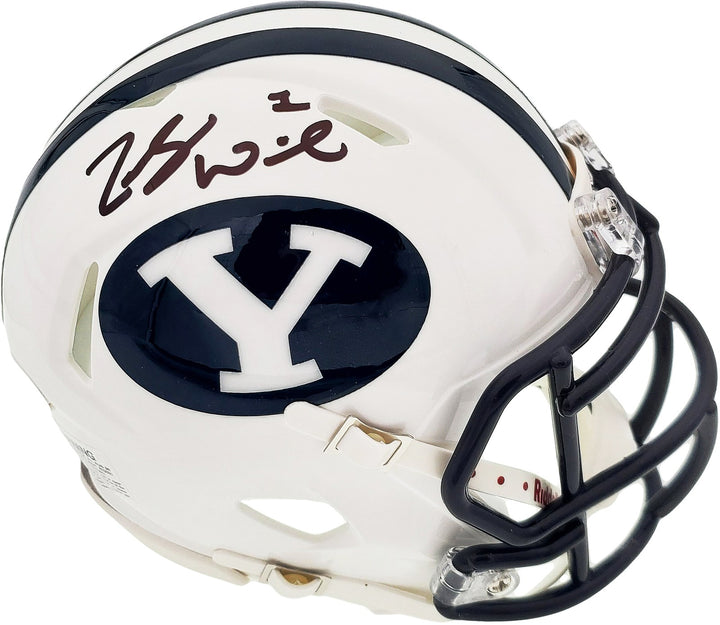Zach Wilson Signed BYU Cougars White Speed Mini Helmet Beckett BAS