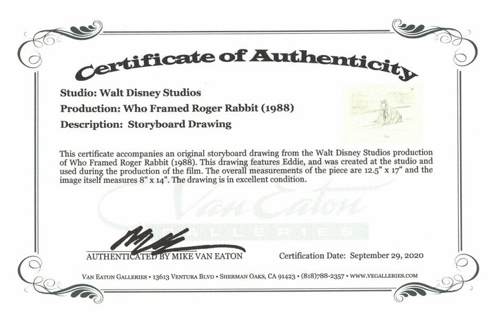 Bob Hoskins Signed Roger Rabbit Studio Used Storyboard Drawing Framed PSA COA