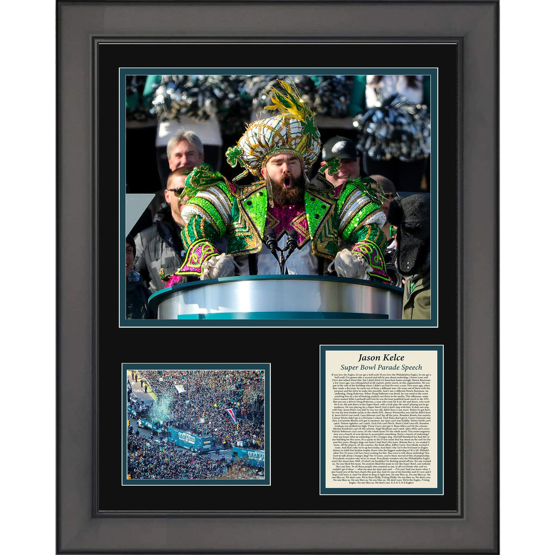 Framed Jason Kelce Parade Speech Transcript Philadelphia Eagles SB 12"x15" Photo