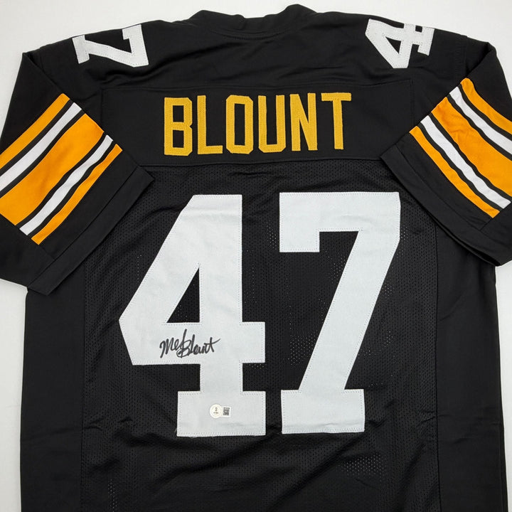 Autographed/Signed Mel Blount Pittsburgh Black Football Jersey Beckett COA