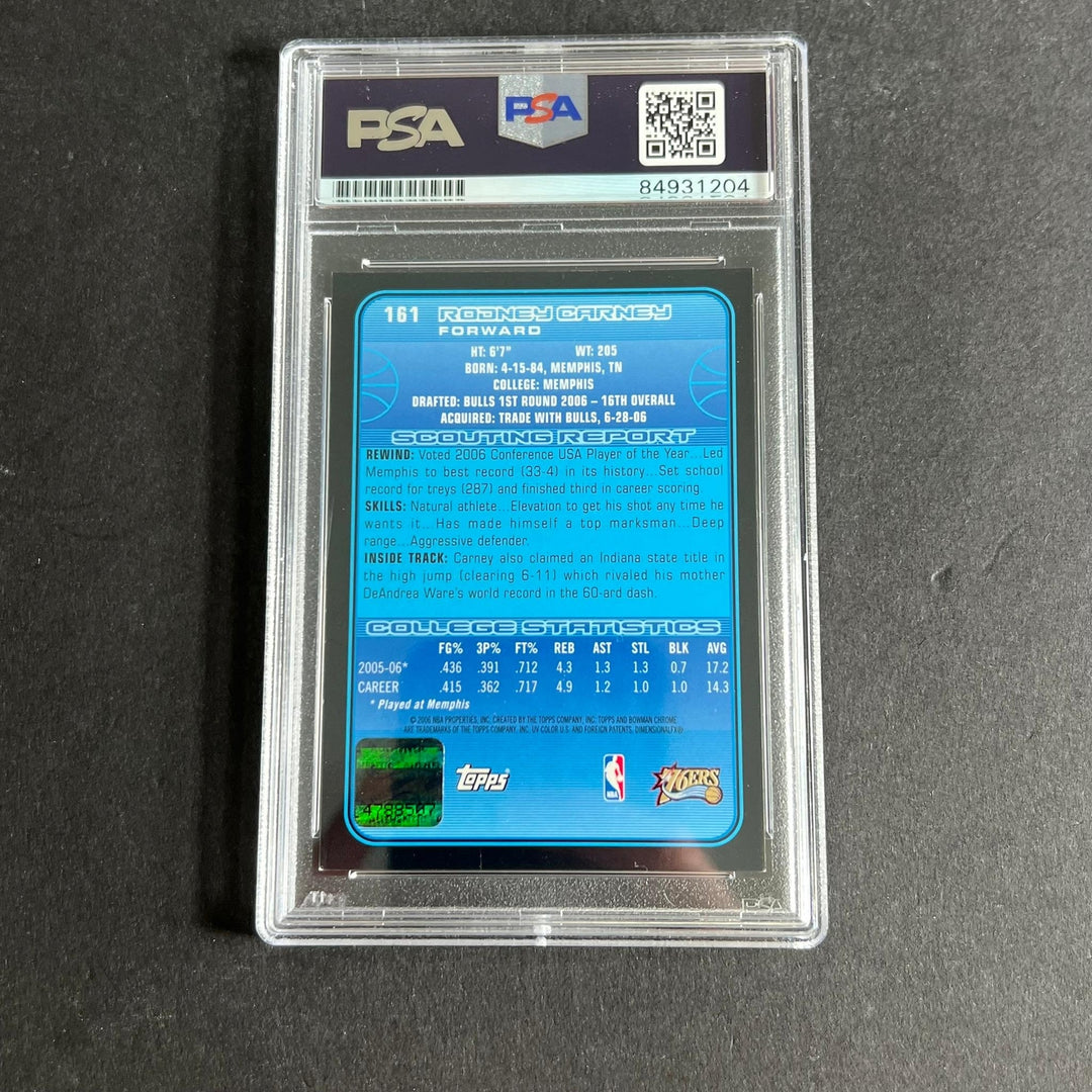 2006-07 Bowman Chrome #161 Rodney Carney Signed Card AUTO PSA Slabbed RC 76ers