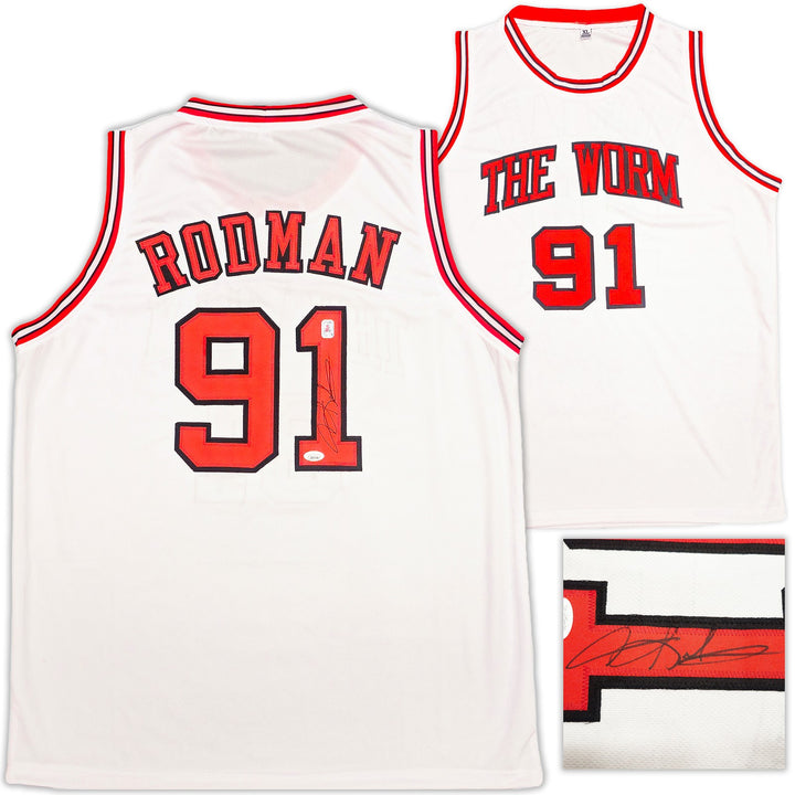 Chicago Bulls Dennis Rodman Autographed Signed White Jersey JSA