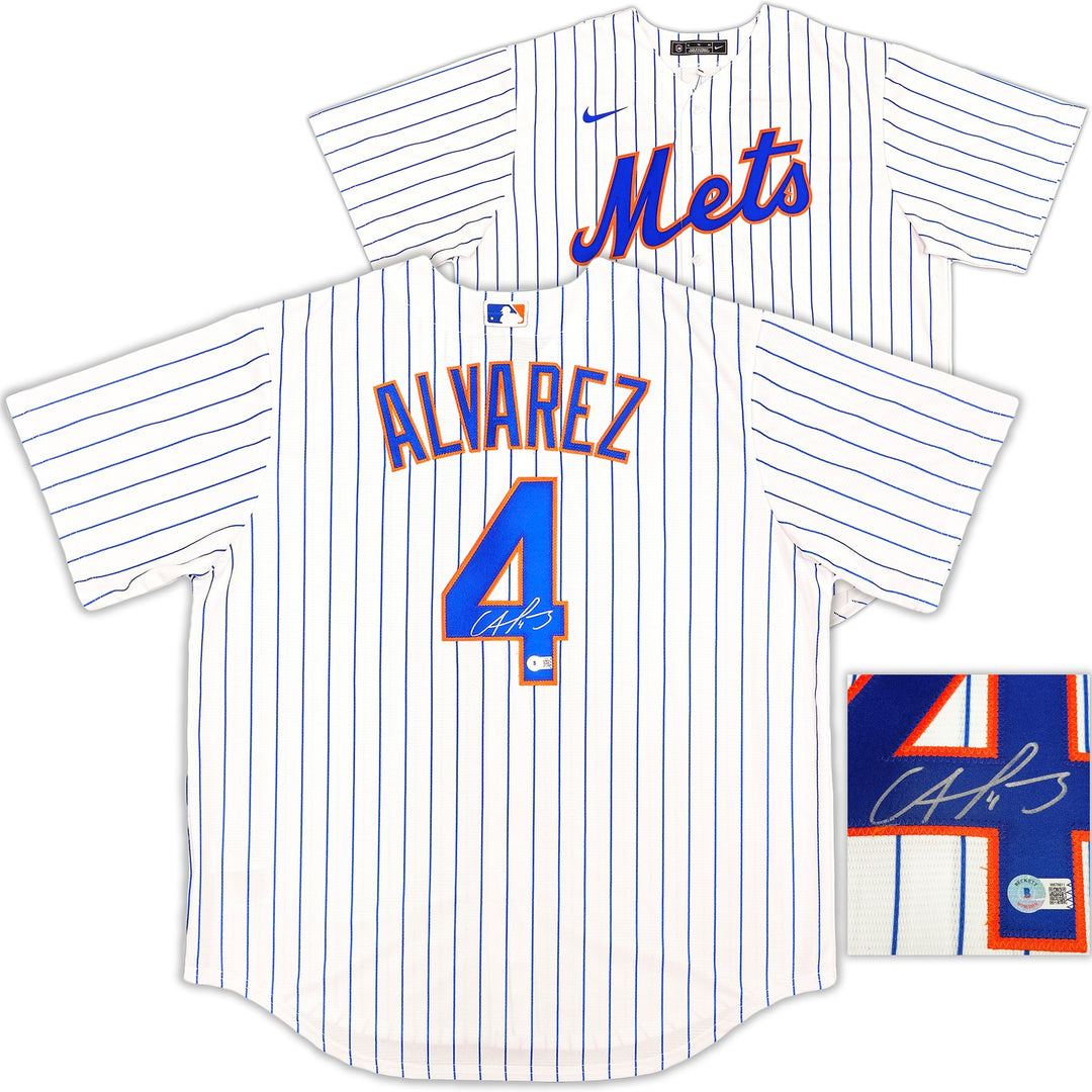 New York Mets Francisco Alvarez Signed White Nike Jersey Size XL Beckett Wit