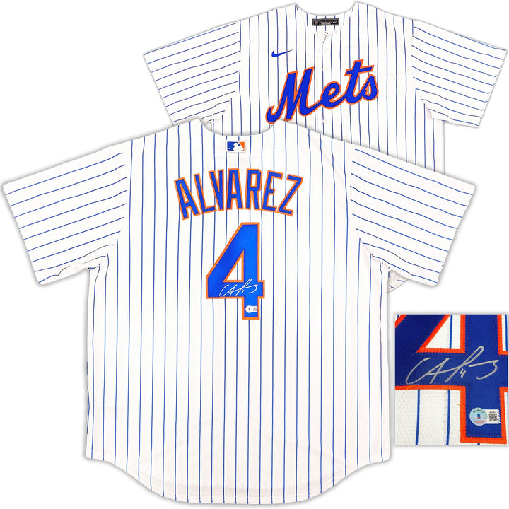 New York Mets Francisco Alvarez Signed White Nike Jersey Size XL Beckett Wit