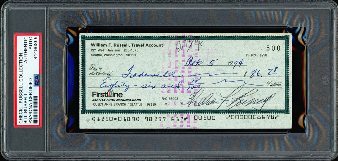 Bill Russell Autographed Signed 3x6 Check Boston Celtics PSA/DNA