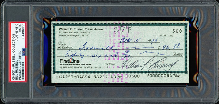 Bill Russell Autographed Signed 3x6 Check Boston Celtics PSA/DNA