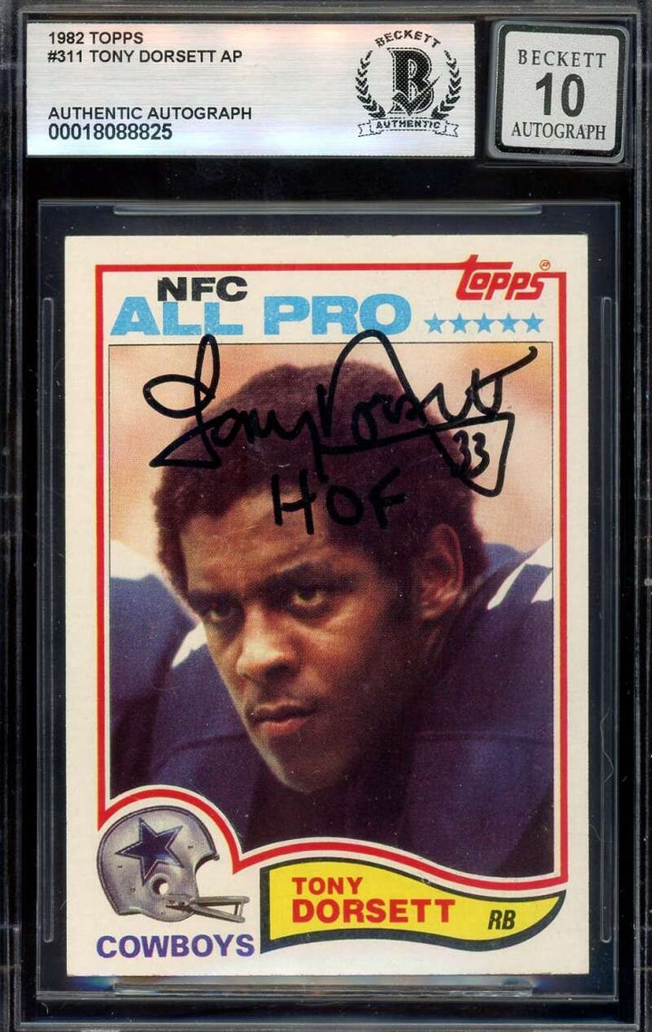 Tony Dorsett Gem Mint 10 Beckett BAS Signed 1982 Topps Autograph
