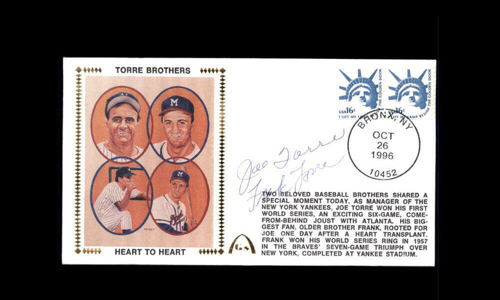 Joe Frank Torre PSA DNA Signed 1996 First Day Cover Cache FDC Heart To Heart