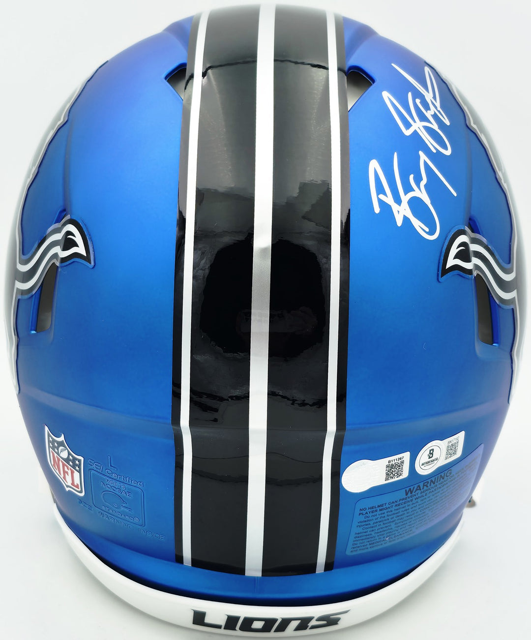 Barry Sanders Auto Lions 2024 Alt Blue Full Size Speed Authentic Helmet Beckett