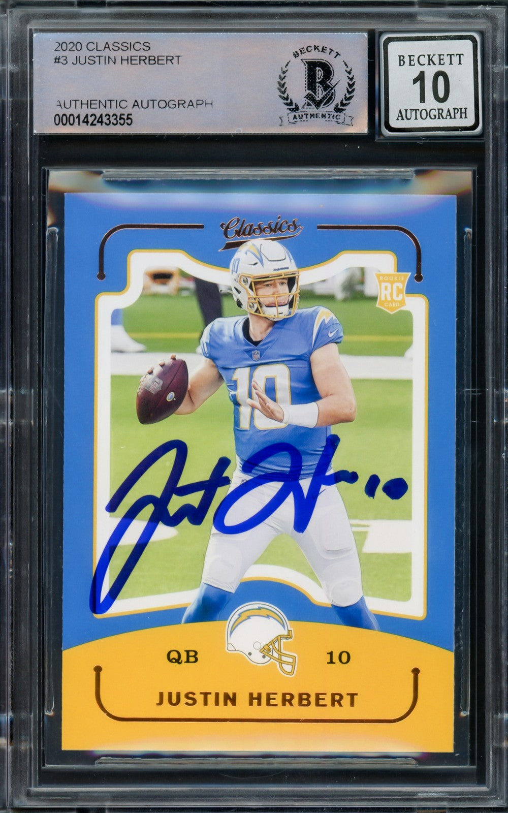 Justin Herbert Signed 2020 Panini Classics RC CL-3 Chargers Auto 10 Beckett