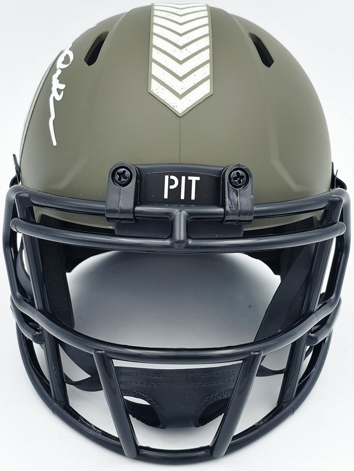 Terry Bradshaw Auto Steelers Army Green Salute to Service Speed Mini Helmet BAS