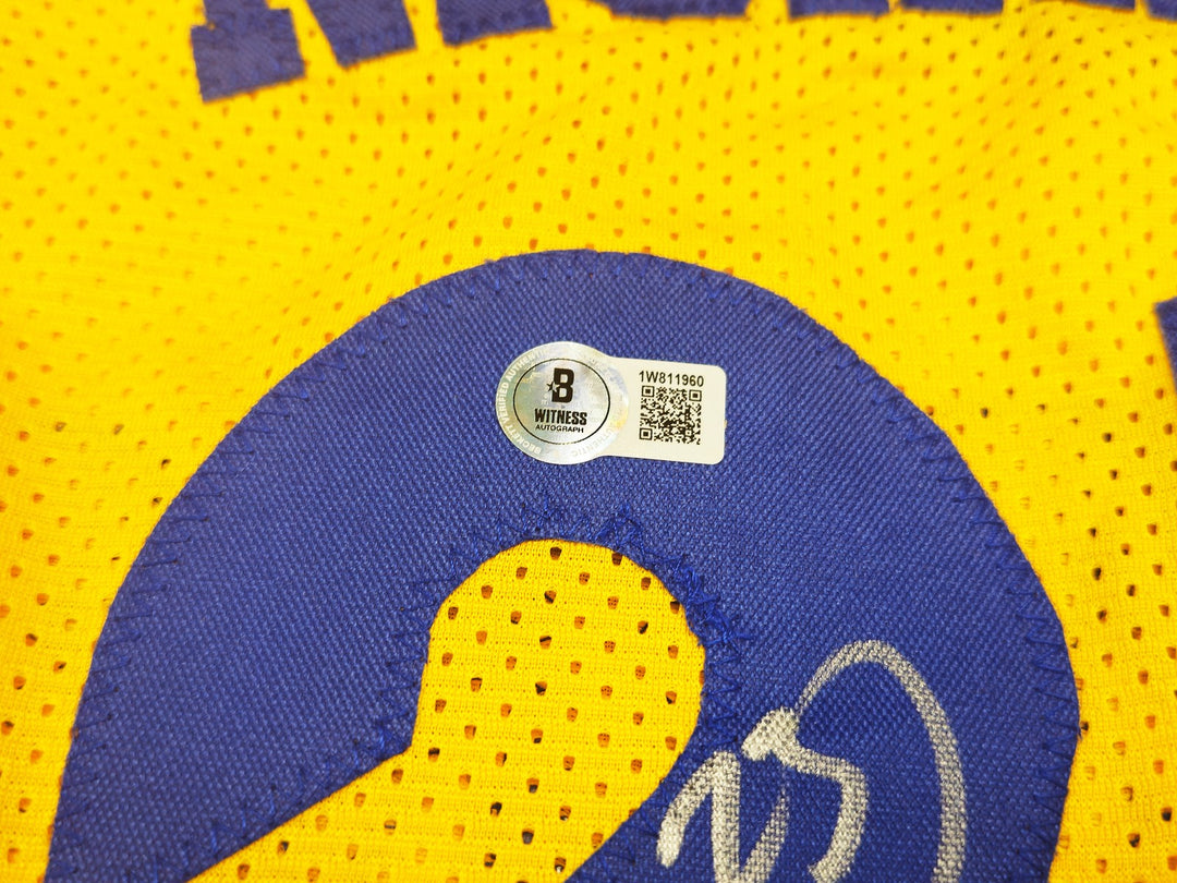 Golden State Warriors Mitch Richmond Signed Yellow Jersey "HOF 2014" Beckett Wit