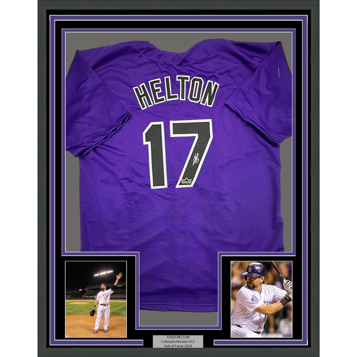 Framed Facsimile Autographed Todd Helton 35x39 Colorado Purple Reprint Jersey