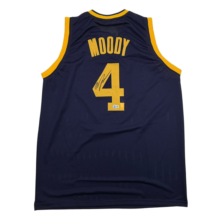 Autographed/Signed Moses Moody Golden State Navy Blue Jersey Beckett BAS COA