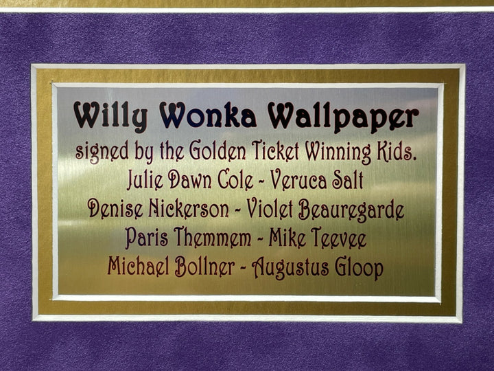 Willy Wonka Kids x5 Signed Wallpaper Framed Gobstopper Bar Collage JSA COA Auto