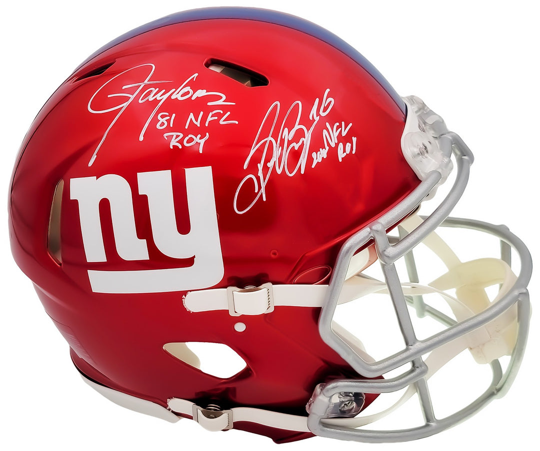 Lawrence Taylor Saquon Barkley Auto Giants Flash Red Full Auth Helmet ROY BAS