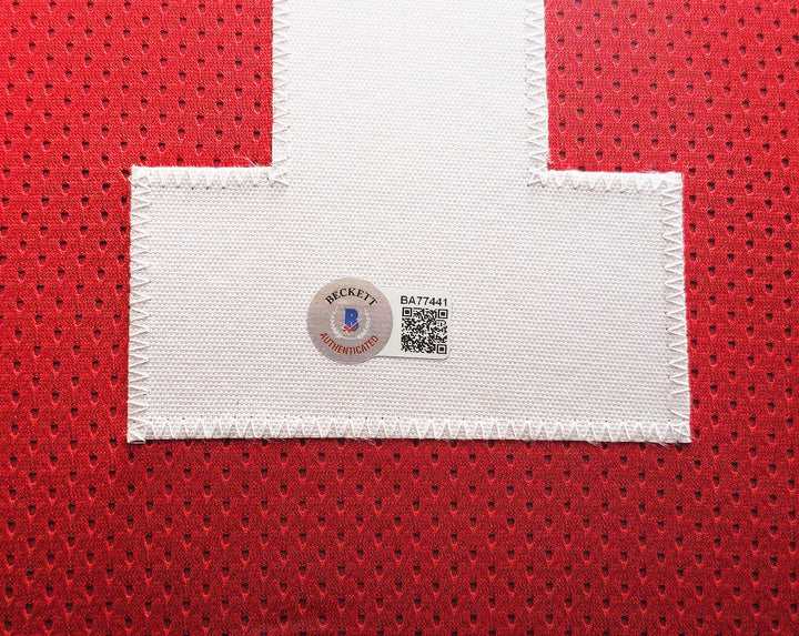 San Francisco 49ers Joe Montana Signed Framed Red Jersey Beckett BAS QR