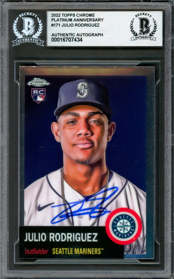 Julio Rodriguez Auto 2022 Topps Chrome Platinum Anniversary RC 171 Beckett