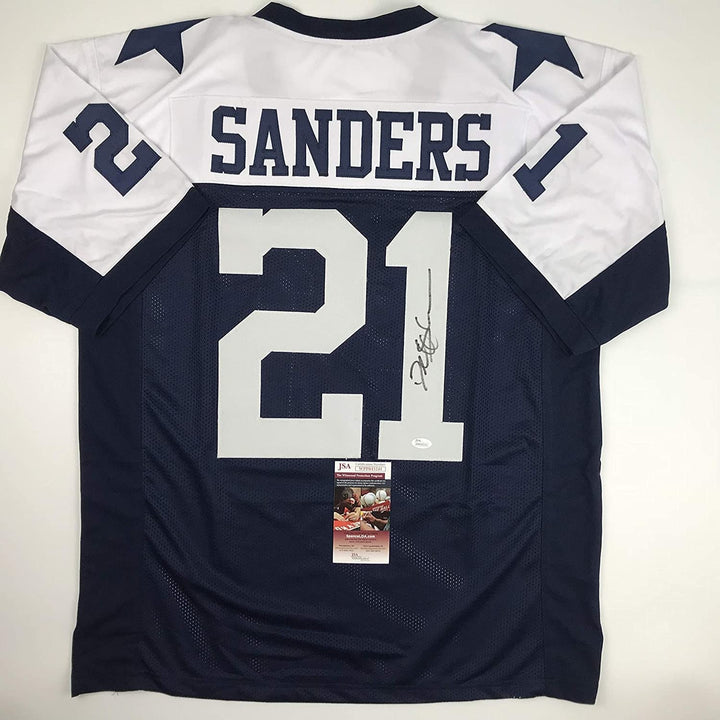 Autographed/Signed Deion Sanders Dallas Thanksgiving Day Jersey JSA COA
