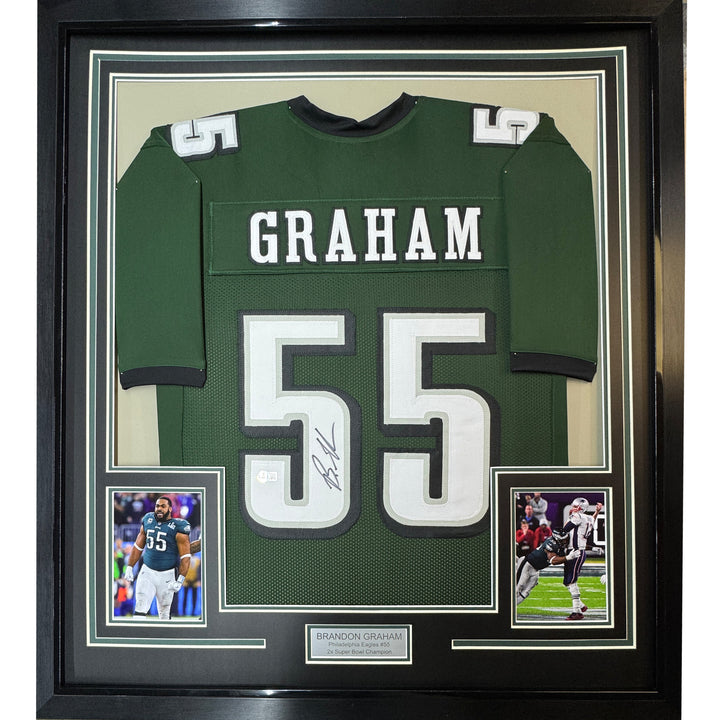 Framed Autographed/Signed Brandon Graham 33x42 Philadelphia Green Jersey JSA COA