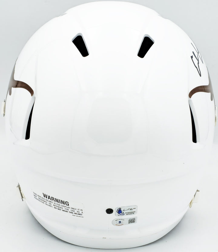 Earl Campbell Auto Texas Longhorns White Full Size Rep Speed 2021 Helmet Beckett