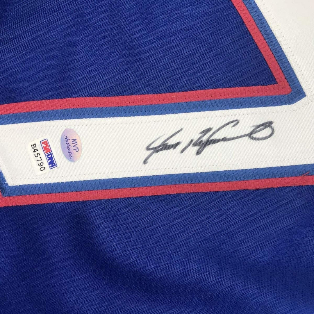 Autographed/Signed Ivan Pudge Rodriguez Texas Blue Baseball Jersey PSA COA
