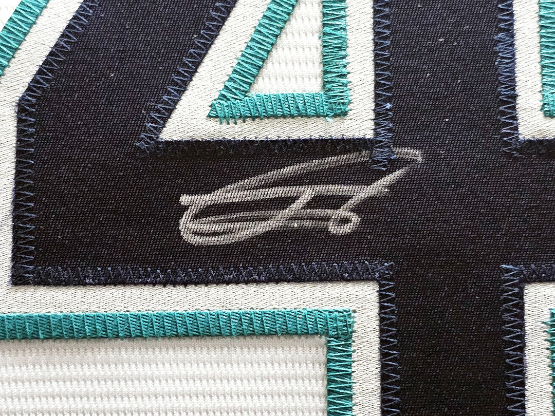 Seattle Mariners Julio Rodriguez Signed Framed White Nike Jersey Beckett BAS QR