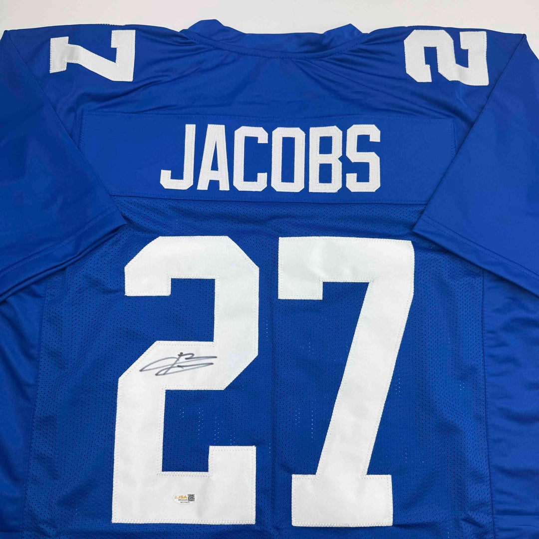 Autographed/Signed Brandon Jacobs New York Blue Jersey Beckett BAS COA