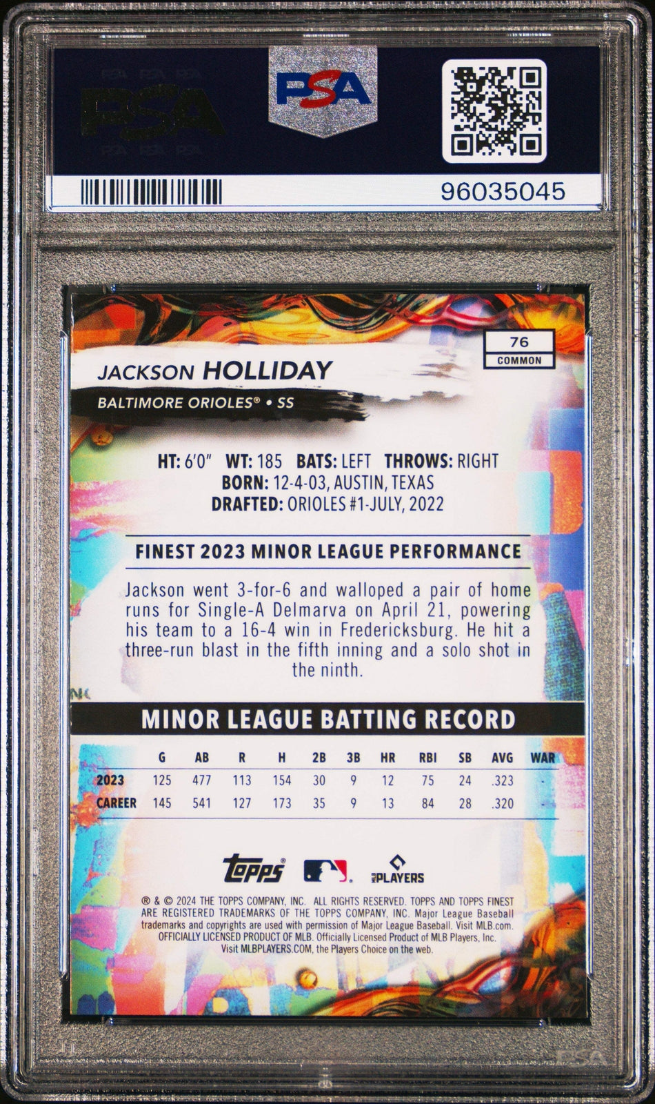 Graded 2024 Topps Finest Jackson Holliday #76 Rookie RC Baseball Card PSA 10 Gem