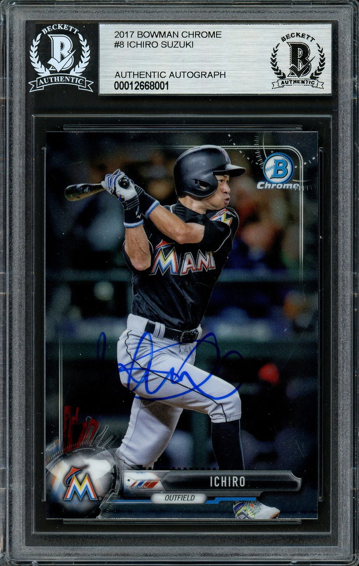 Ichiro Suzuki Signed 2017 Bowman Chrome Card 8 Miami Marlins Beckett #12668001