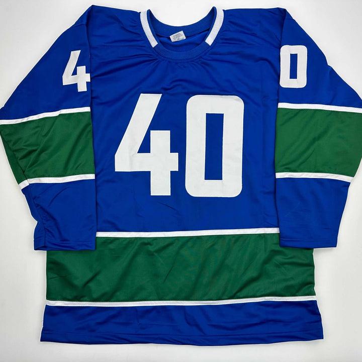 Facsimile Autographed Elias Pettersson Vancouver Blue Reprint Jersey Men's XL
