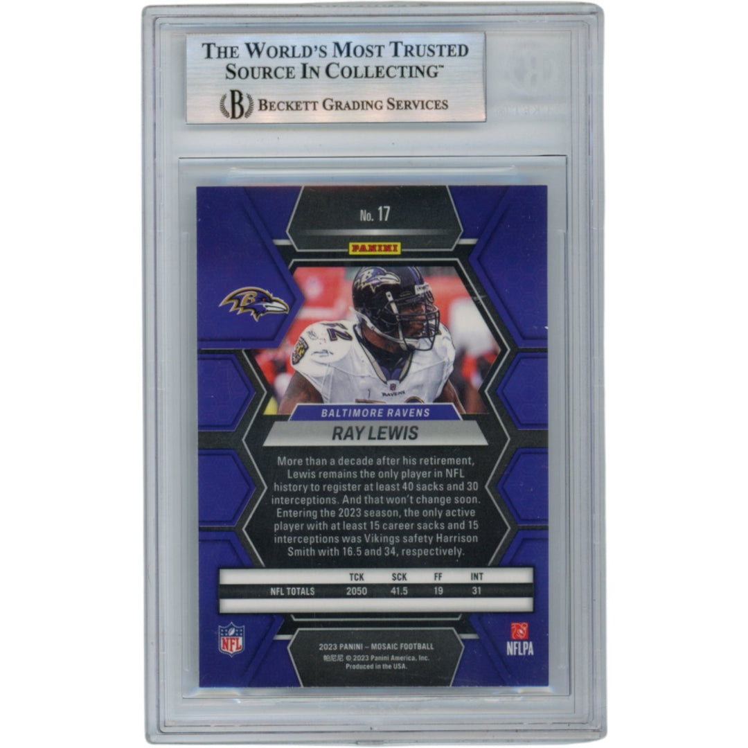 Ray Lewis Autographed 2023 Panini Mosiac #17 Trading Card Beckett 52942