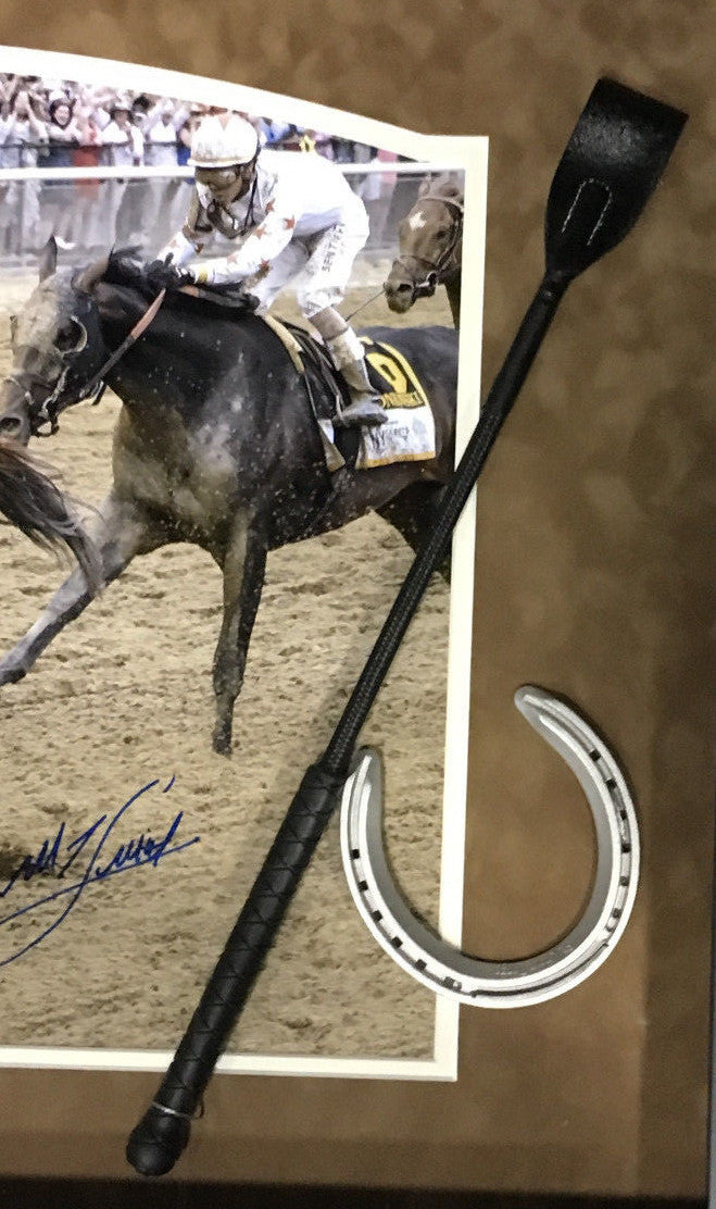 Mike Smith signed Justify triple crown photo horseshoe whip framed auto steiner