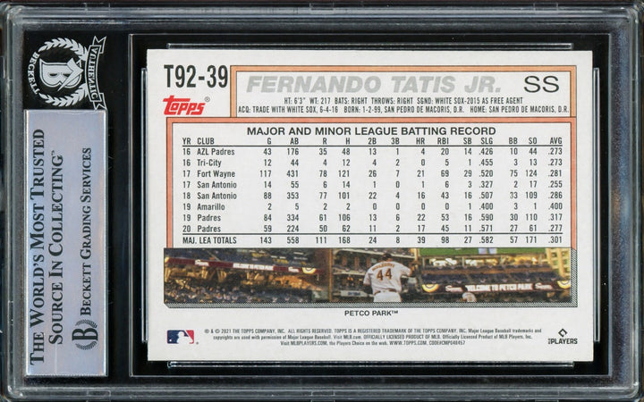 Fernando Tatis Jr. Signed 2021 Topps Update 1992 Style Card #T92-39 San Diego