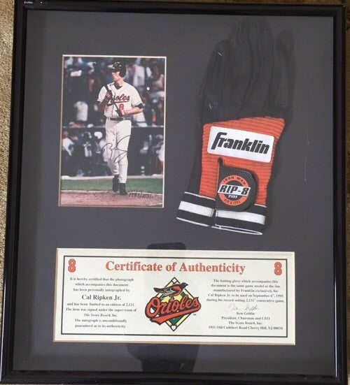 Cal Ripken Signed Photo Batting Glove Le 2131 Game Framed Goldin Coa Autograph