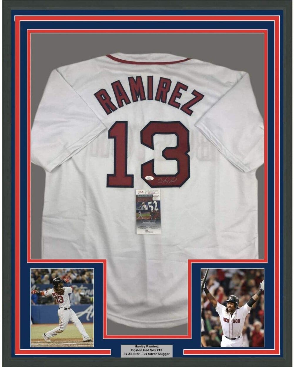 FRAMED Autographed/Signed HANLEY RAMIREZ 33x42 Boston White Jersey JSA COA Auto