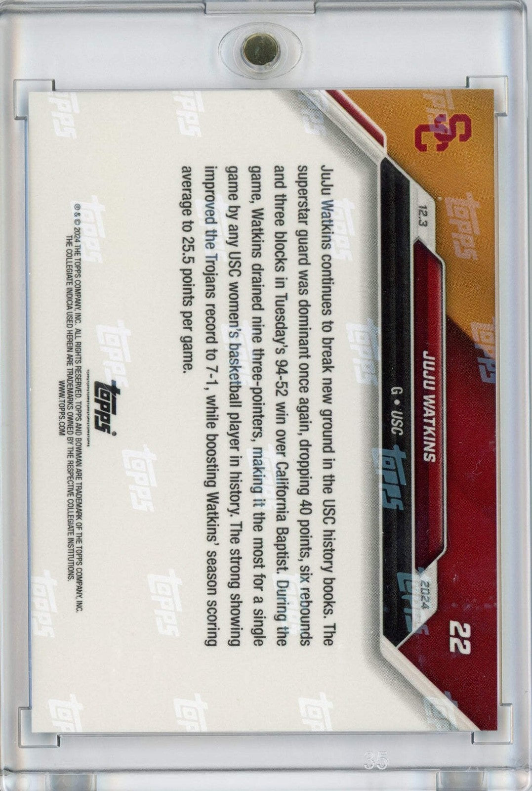 2024 Bowman U Now JuJu Watkins #22 Blue /49 USC Trojans Rookie Basketball Card