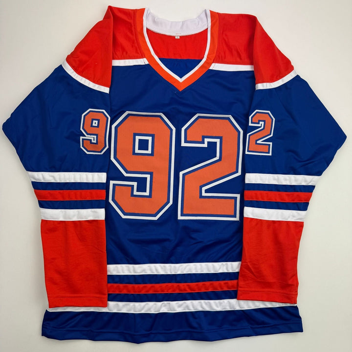 Autographed/Signed Vasily Podkolzin Edmonton Blue Jersey Beckett BAS COA