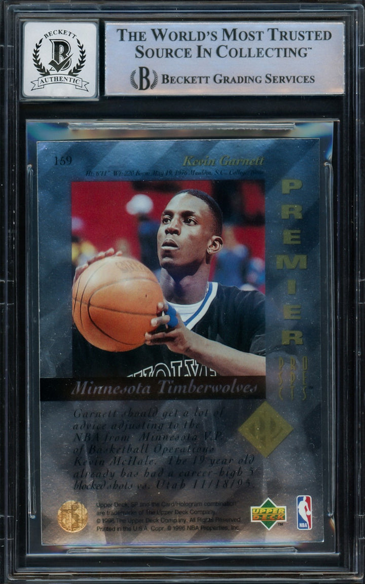 Kevin Garnett Signed 1995-96 SP Authentic RC 159 Timberwolves Auto GM 10 Beckett