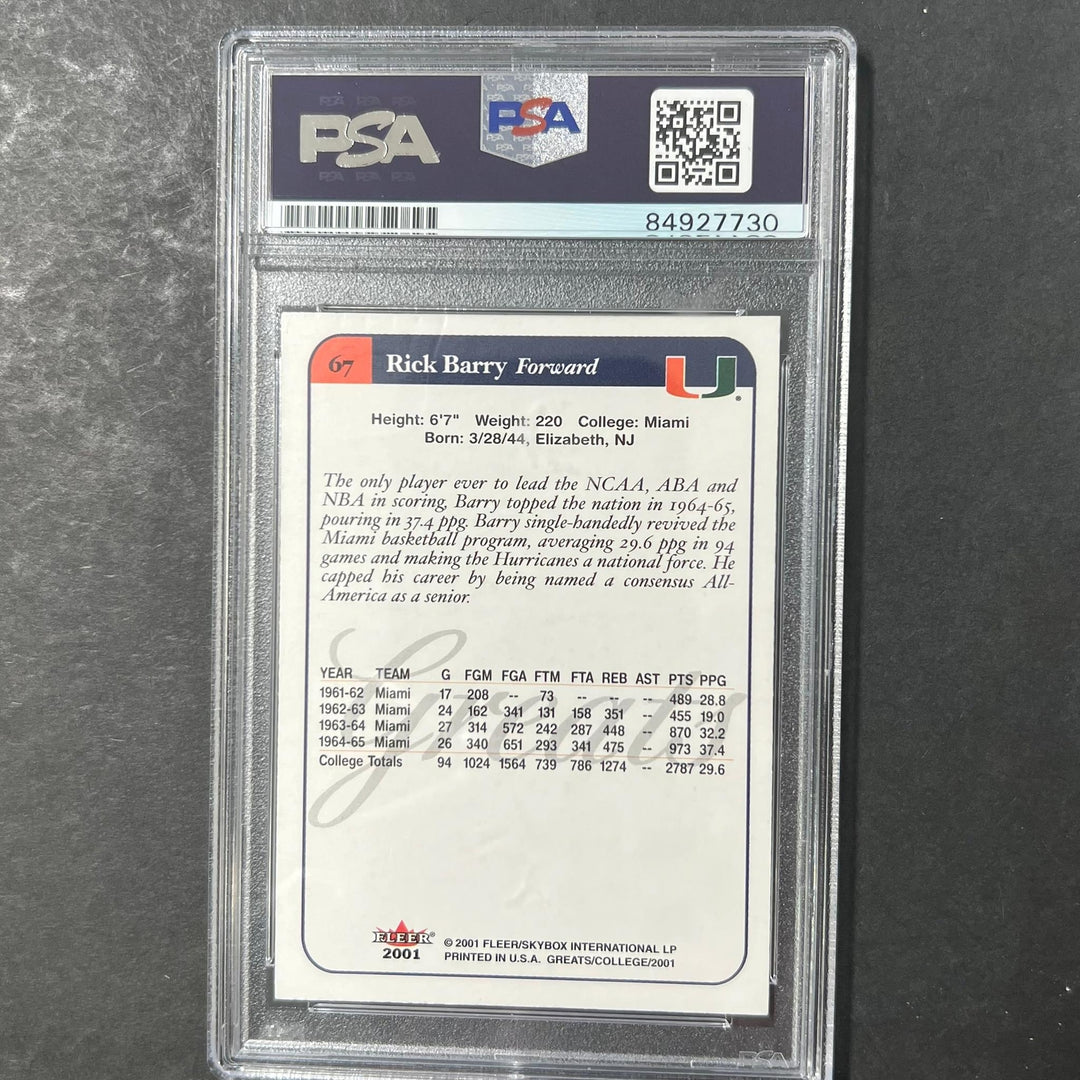 2001 Fleer #67 Rick Barry Signed Card AUTO 10 PSA Slabbed Miami