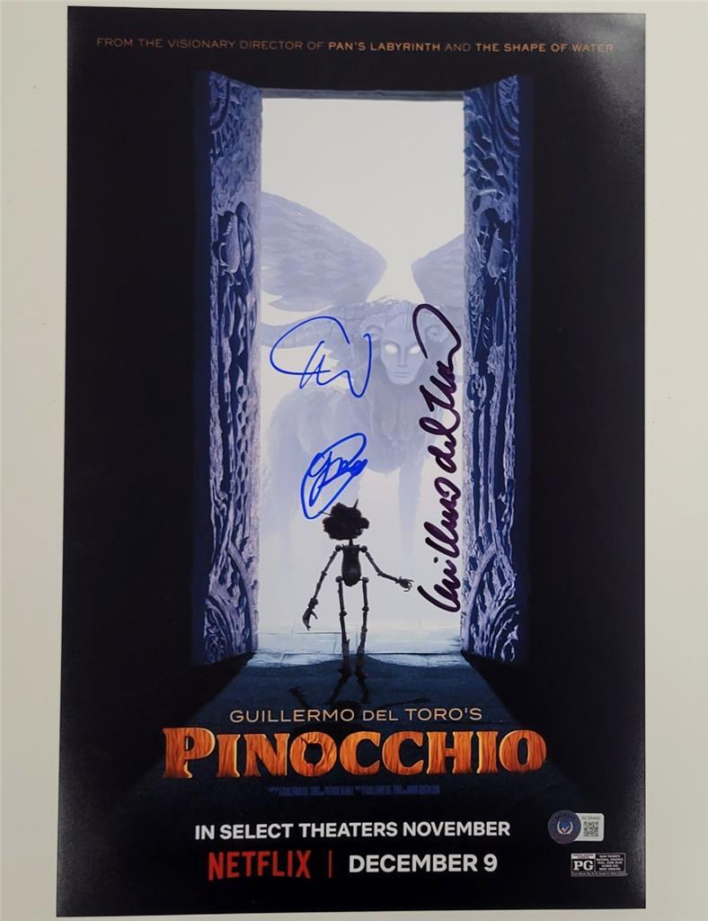 Guillermo Del Toro + Waltz + Mann signed Pinocchio 11x17 photo autograph BAS