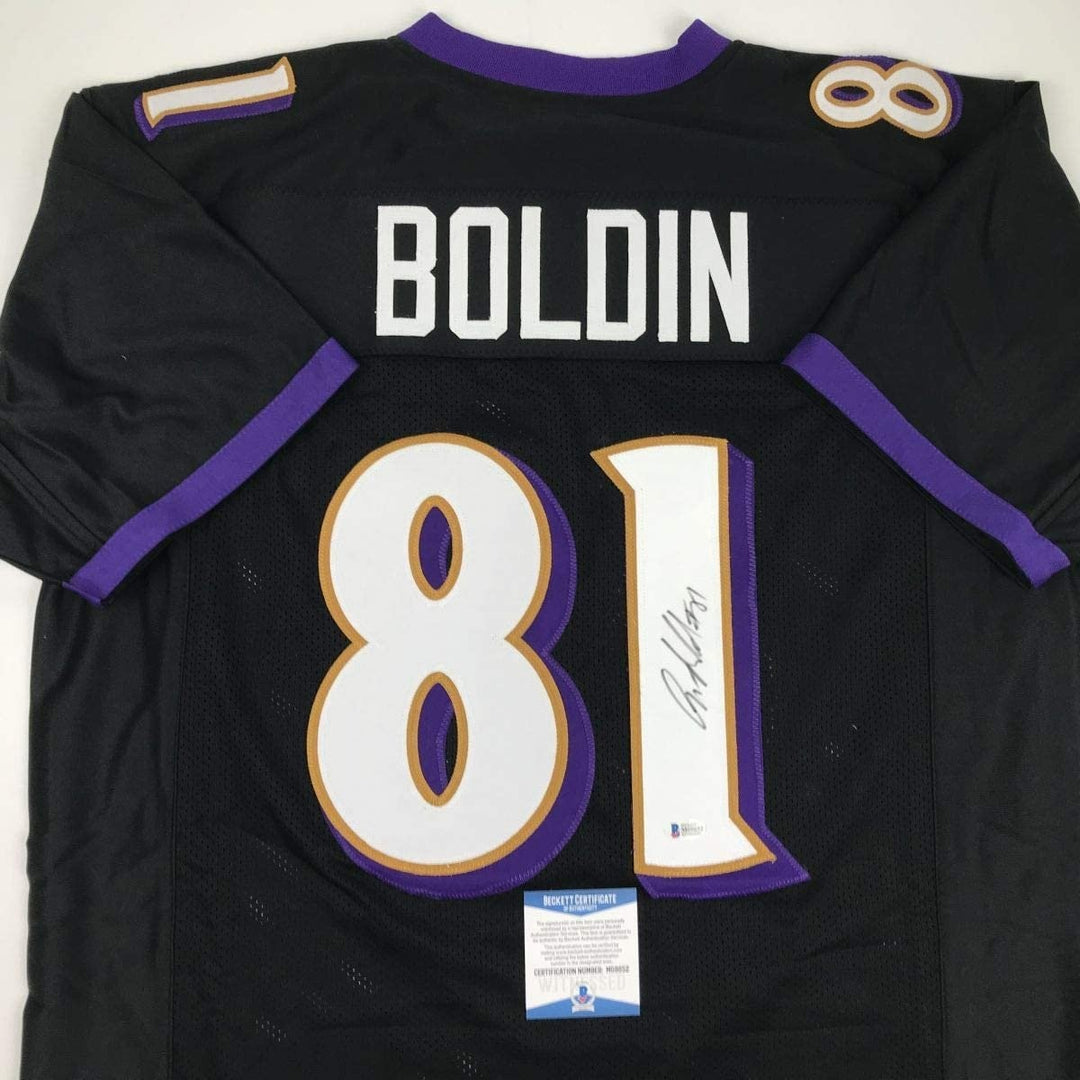 Autographed/Signed Anquan Boldin Baltimore Black Jersey Beckett BAS COA