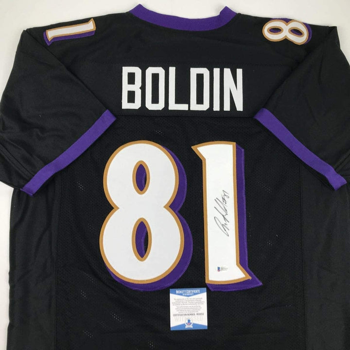 Autographed/Signed Anquan Boldin Baltimore Black Jersey Beckett BAS COA